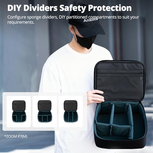 AMBITFUL Borsa da trasporto Zoom P7 per dispositivi fotografici di grande capacità, custodia multifunzione per mini drone e altri accessori, con spugne spesse e strato interno a rete, Nero , m - Dettaglio recensione 4