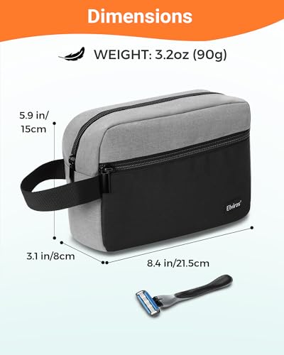 Elviros Travel Borsa da toilette da viaggio da uomo, borsa da toilette portatile impermeabile con scomparto per la rasatura e maniglia, organizer per cosmetici da palestra, doccia e bagno, Nero&Grigio - Prova pratica