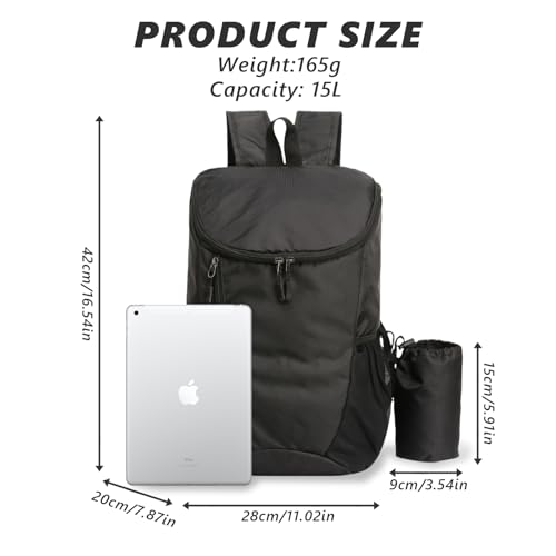 flintronic 15L Zaino Pieghevole Ultraleggero, Portatile Borsa Sportiva Da Esterno, Impermeabile Zaino Da Trekking, Multitasche Borsa Da Viaggio Per Alpinismo, Ciclismo e Sport All'aperto-Nero - Prova pratica