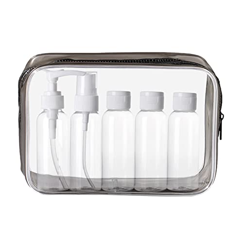 KEYRI Kit Bottigliette da Viaggio Set per Aereo 5 Pezzi 100ml Contenitori per Liquidi, Trasparente, Borsa da Toilette, per Cosmetici, FDA (Nero) - Design e materiali