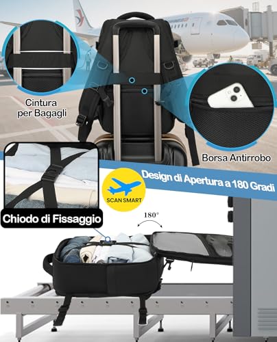 LYNXCHER Zaino Ryanair 40x20x25-Zaino da Viaggio-Bagaglio a Mano Aereo Piccolo Borsa da Cabina 20L per Uomo e Donna da Viaggio Lavoro Trekking Scuola,14 Pollici Zaino Porta PC Nero - Funzionalità e accessori