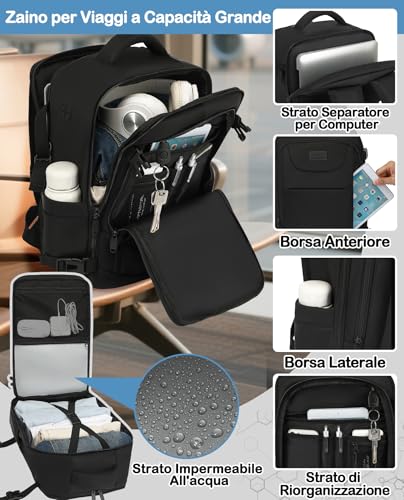 LYNXCHER Zaino Ryanair 40x20x25-Zaino da Viaggio-Bagaglio a Mano Aereo Piccolo Borsa da Cabina 20L per Uomo e Donna da Viaggio Lavoro Trekking Scuola,14 Pollici Zaino Porta PC Nero - Dettaglio recensione 4