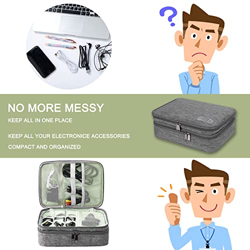 QIMEI-SHOP Borsa Accessori Elettronici Impermeabile Custodia per Elettronica Organizzatore Portatile Doppio Strato per Cavi Disco Rigido Caricatore Grigio 27 * 20 * 8 cm - Funzionalità e accessori