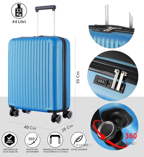 R.Leone Ryanair 55x40x20 cm Valigia Trolley Bagaglio a mano 4 Ruote in ABS Autonomo 999 (Nero, Valigia 55x40x20 cm) - Prova pratica