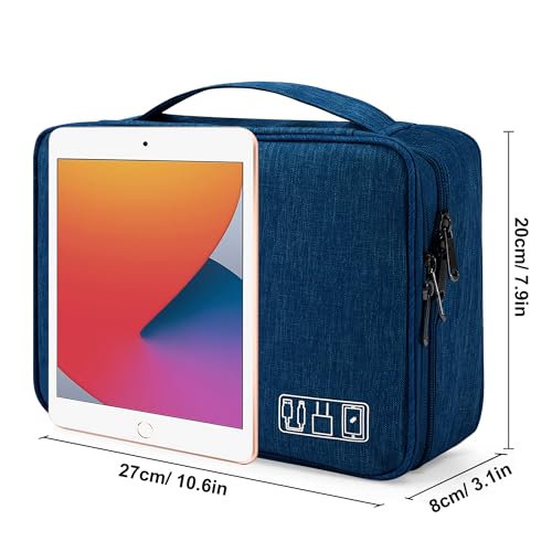 Tunejoy Borsa Accessori Elettronici Portatile Custodia per Elettronica Organizzatore Doppio Strato Impermeabile per Cavi Disco Rigido Caricatore Grigio 27x20x8 cm Blu Scuro - Dettaglio recensione 4