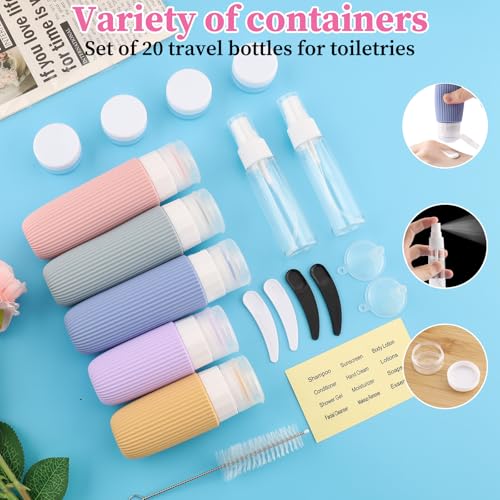 Zosenyer 20 Pezzi Contenitori da Viaggio per Liquidi, Kit Viaggio Liquidi in Silicone, Boccette Flaconi da Viaggio 90 ml Riutilizzabili per Shampoo, Lotion, Crema e Cosmetici, Nessun BPA, Colore - Funzionalità e accessori